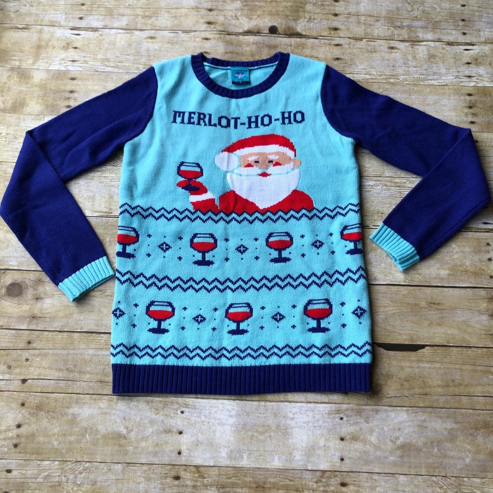 North Pole Christmas sweater Santa Merlot Ho Ho Ho